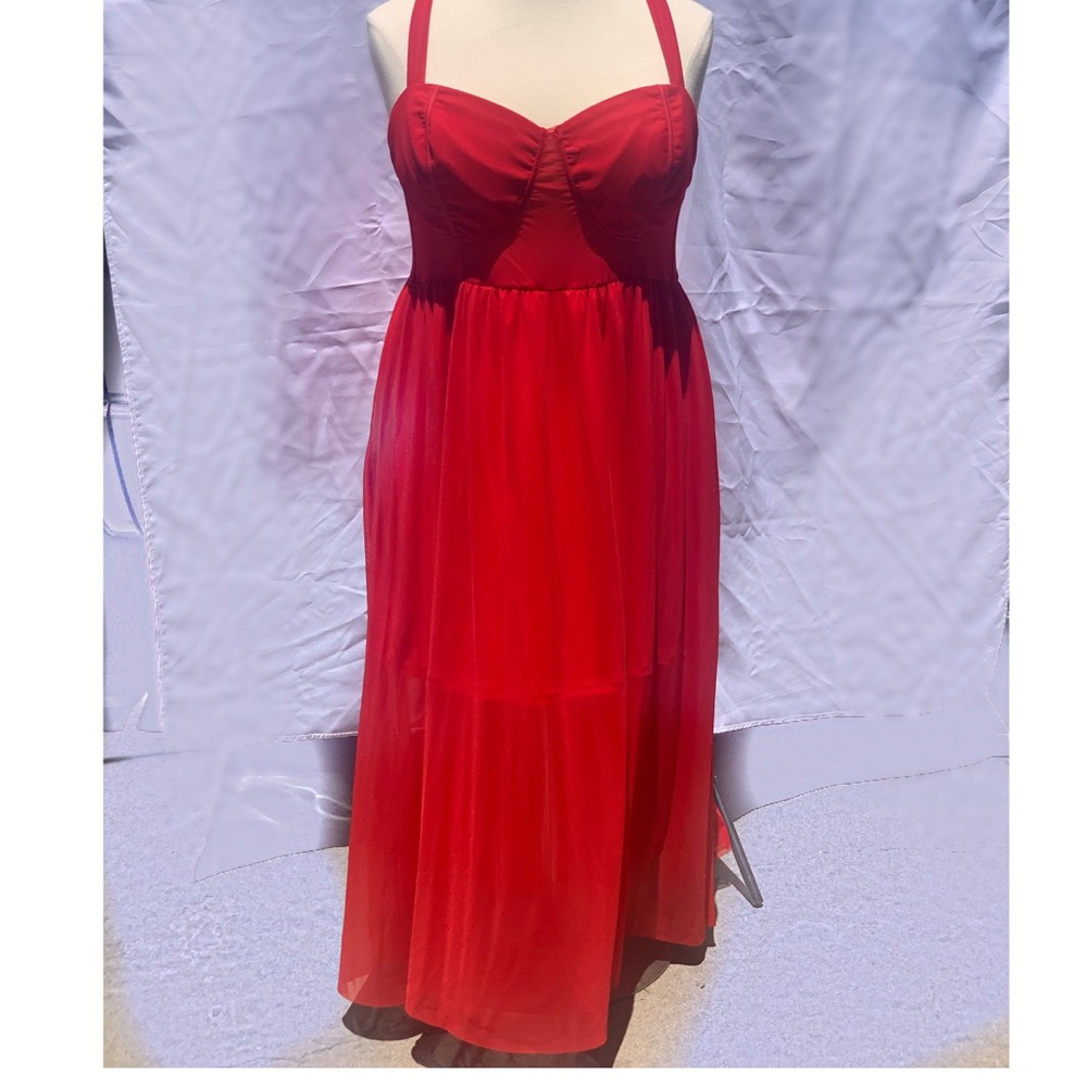 Sexy red mesh prom dress